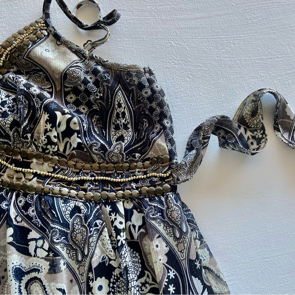 Caroline Morgan spaghetti strap maxi dress with brass beading details Size M - Picture 8 of 14